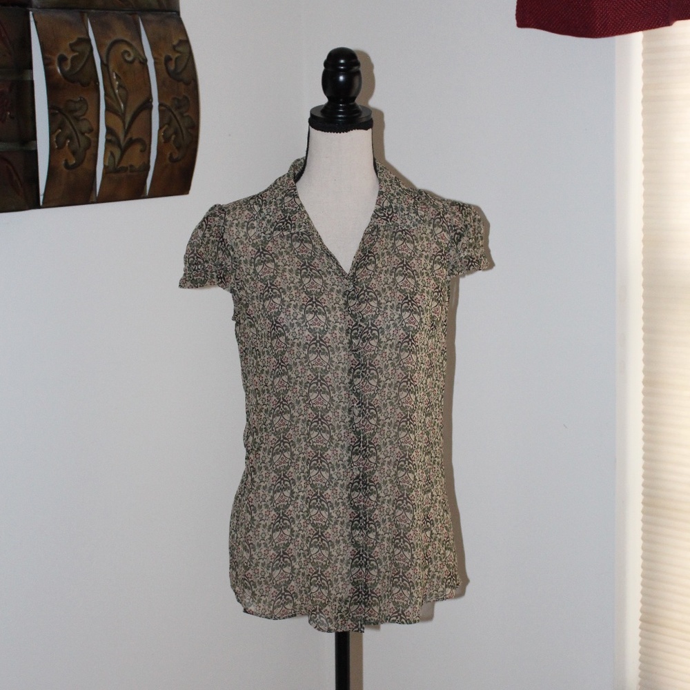 Banana Republic, sheer cap sleeve button down blouse